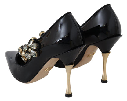 Elegante schwarze Lederpumps mit Kristallen