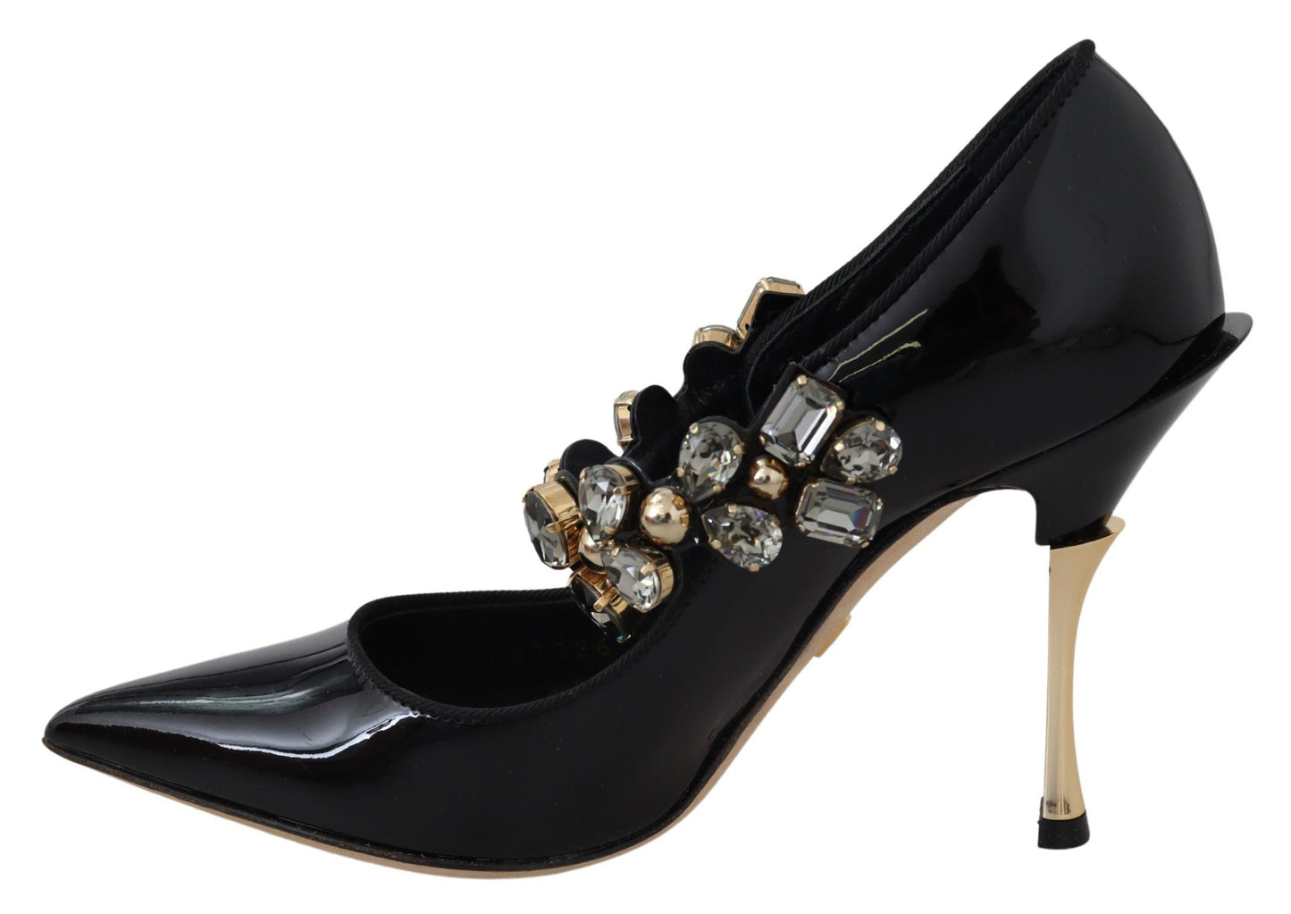 Elegante schwarze Lederpumps mit Kristallen