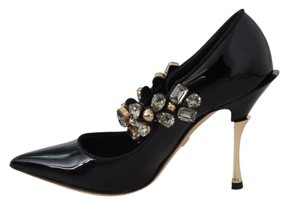 Elegante schwarze Lederpumps mit Kristallen