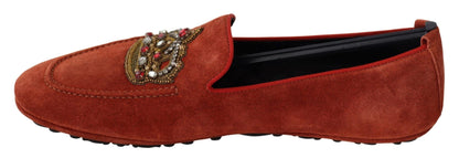 Opulente orangefarbene Leder-Loafer mit Goldstickerei