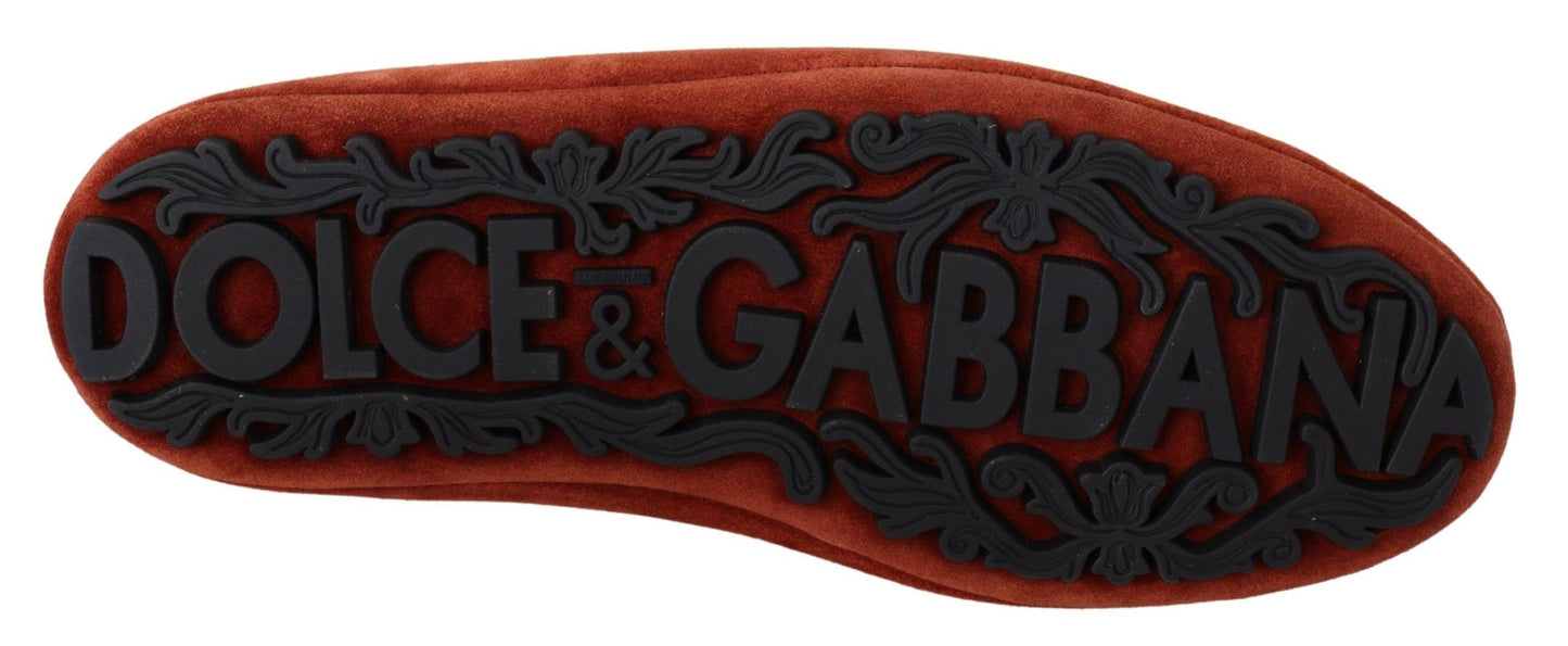 Opulente orangefarbene Leder-Loafer mit Goldstickerei