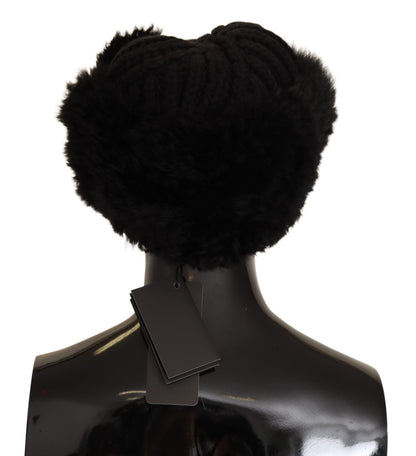 Elegante schwarze Beaniemütze aus Kaschmir-Alpakafell
