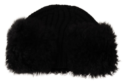 Elegante schwarze Beaniemütze aus Kaschmir-Alpakafell