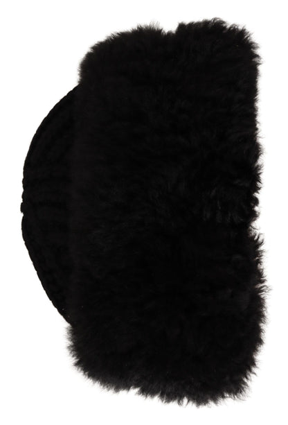 Elegante schwarze Beaniemütze aus Kaschmir-Alpakafell