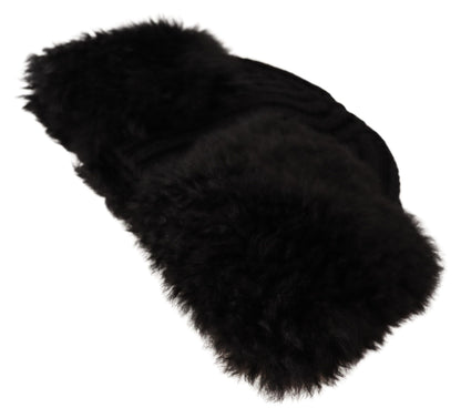 Elegante schwarze Beaniemütze aus Kaschmir-Alpakafell