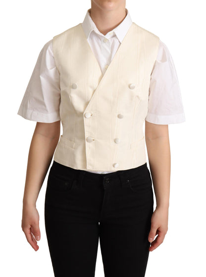 Beige Silk Blend Sleeveless Vest Luxury Waistcoat