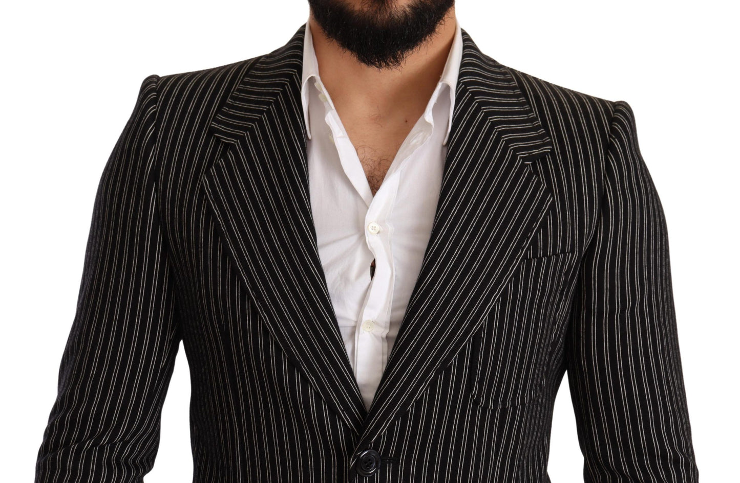 Eleganter schwarz gestreifter Blazer aus Schurwolle