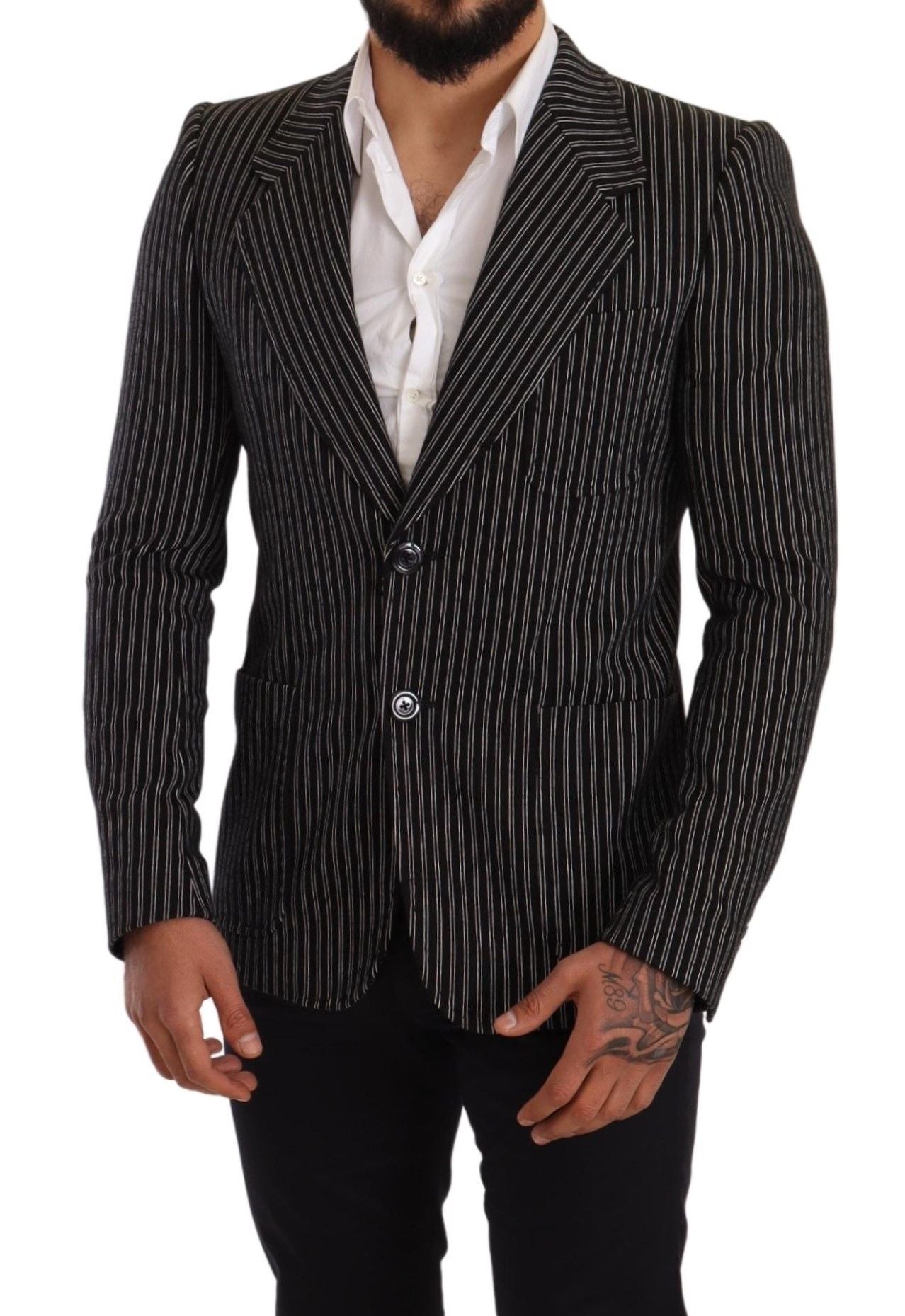 Eleganter schwarz gestreifter Blazer aus Schurwolle