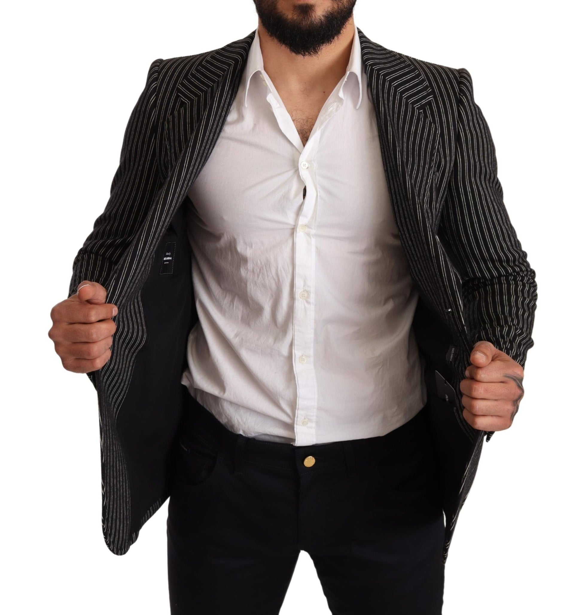 Eleganter schwarz gestreifter Blazer aus Schurwolle