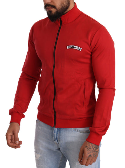 Eleganter roter Pullover mit durchgehendem Reißverschluss und DG Motor Club-Motiv