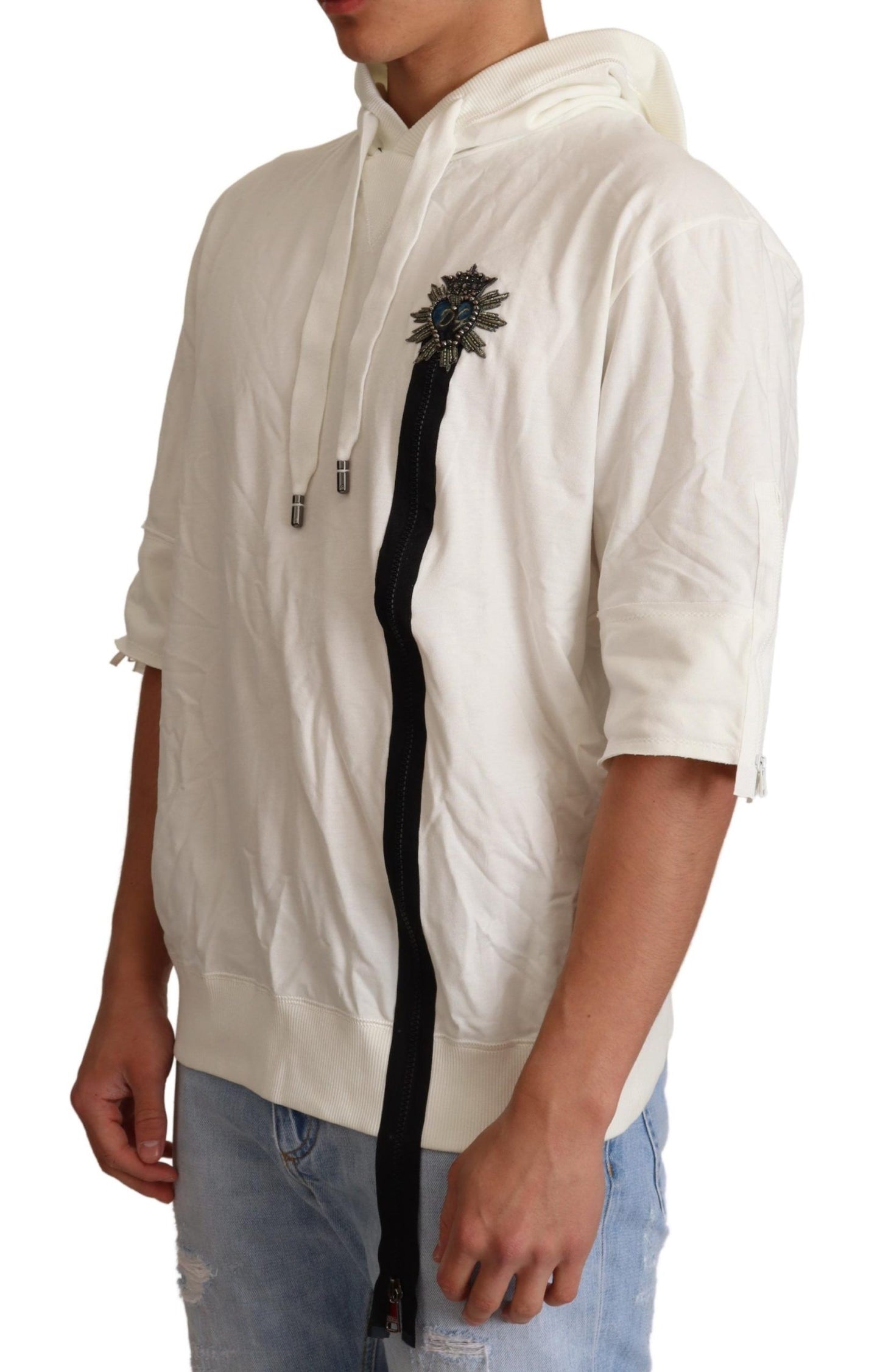 Exquisiter Kapuzenpullover aus cremeweißer Baumwolle