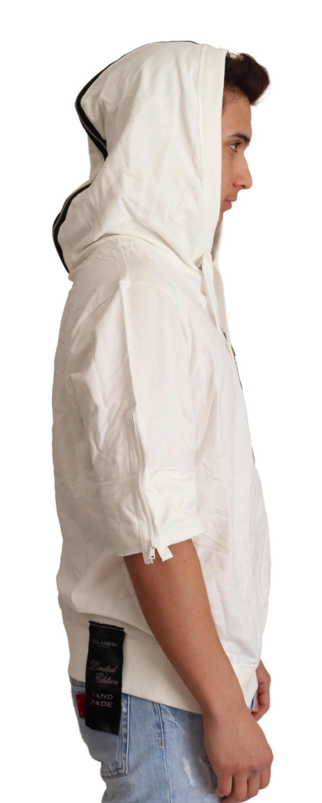 Exquisiter Kapuzenpullover aus cremeweißer Baumwolle