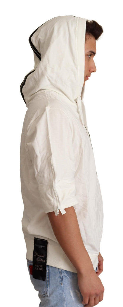 Exquisiter Kapuzenpullover aus cremeweißer Baumwolle