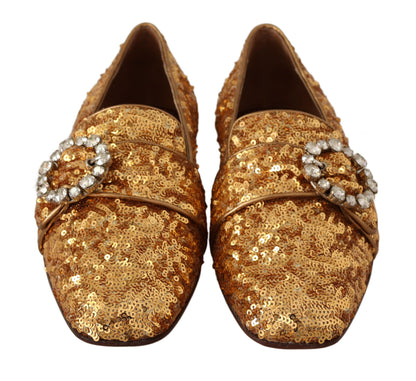 Elegante Ballerinas mit goldenen Pailletten und Kristallen