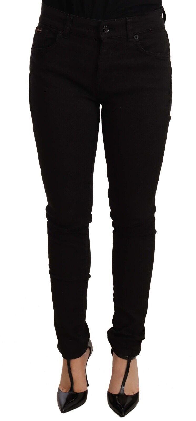 Schicke schwarze Skinny-Jeans mit mittlerer Taille
