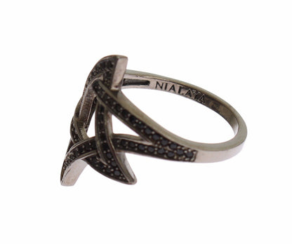 Schicker Ring aus rhodiniertem Silber mit CZ-Kristallen in Schwarz