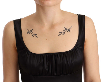 Elegantes schwarzes Midi-Etuikleid aus Seide