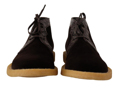 Stiefeletten aus exotischem Caiman-Leder in Braun