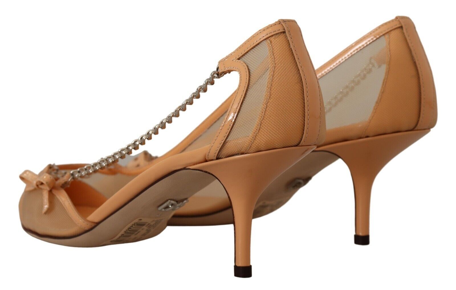 Edle beige Mesh Pumps mit silbernen Ketten