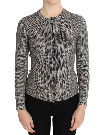 Eleganter schwarz-weißer Woll-Cardigan