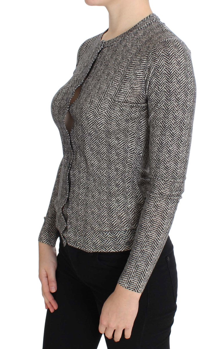 Eleganter schwarz-weißer Woll-Cardigan
