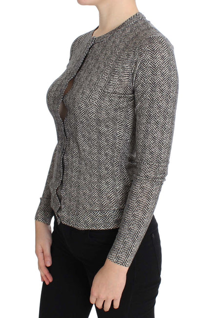 Eleganter schwarz-weißer Woll-Cardigan