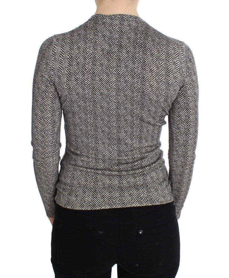 Eleganter schwarz-weißer Woll-Cardigan