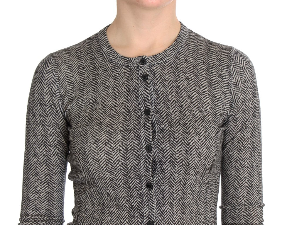 Eleganter schwarz-weißer Woll-Cardigan