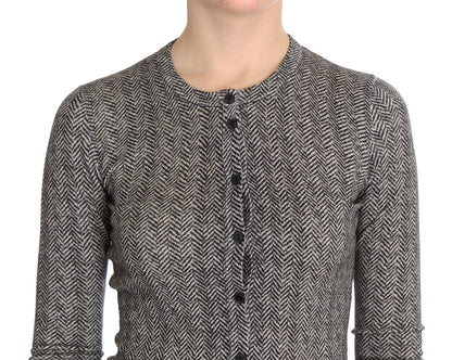 Eleganter schwarz-weißer Woll-Cardigan