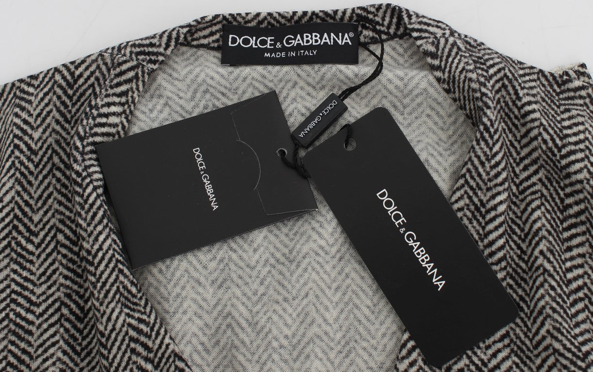 Eleganter schwarz-weißer Woll-Cardigan