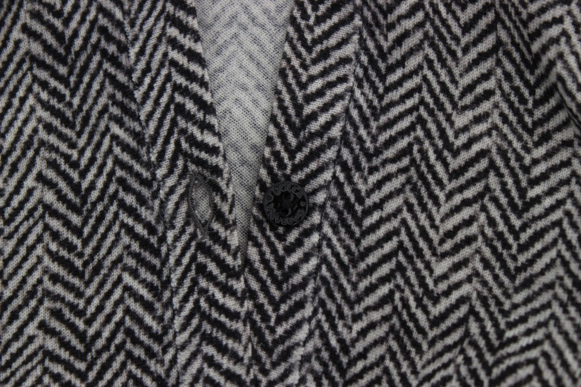 Eleganter schwarz-weißer Woll-Cardigan