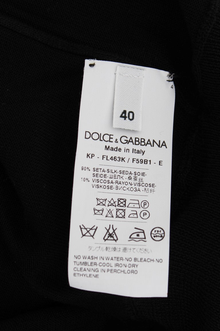 Elegantes schwarzes Poloshirt aus Seide mit Blumenmuster