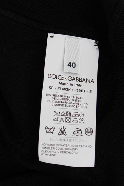 Elegantes schwarzes Poloshirt aus Seide mit Blumenmuster