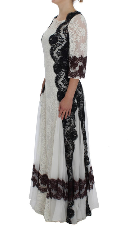 Maxikleid aus Seidenmischung mit floraler Spitze
