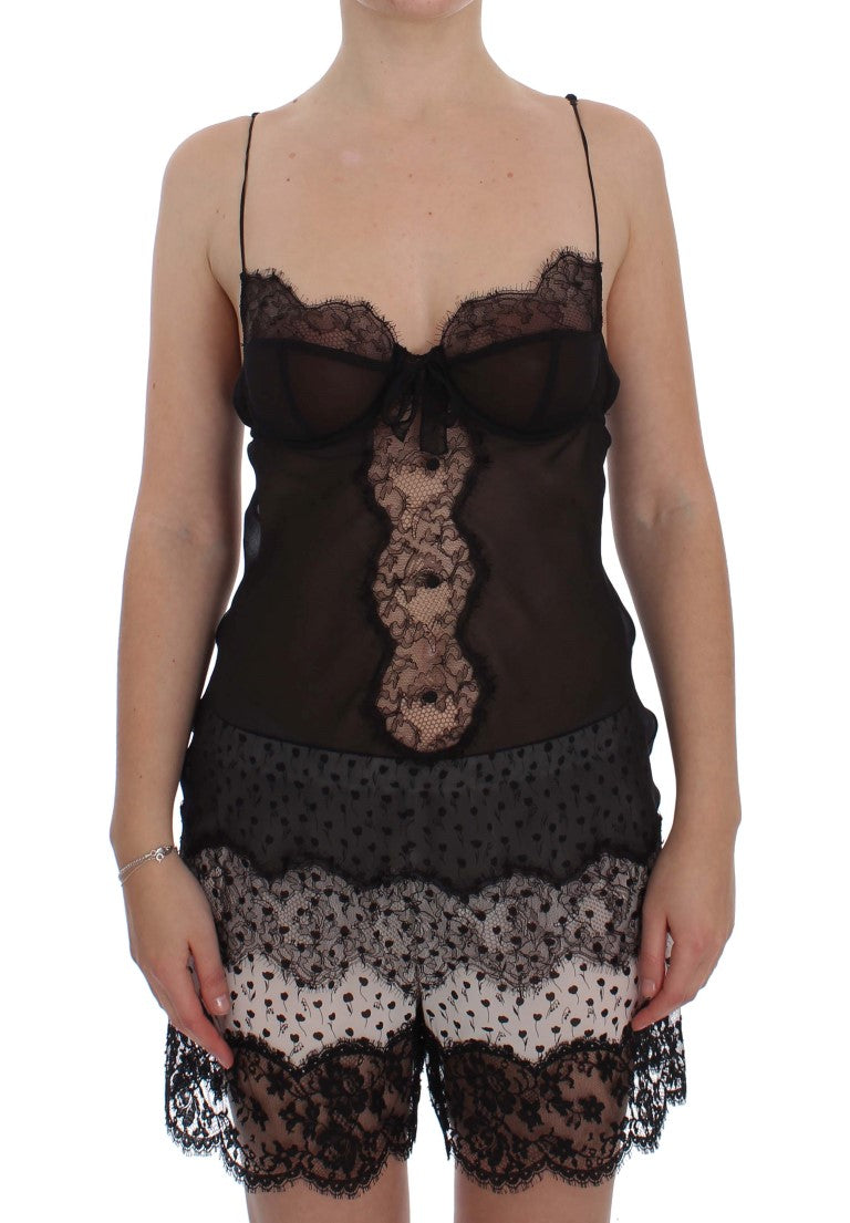 Elegantes schwarzes Dessous-Hemdchen aus Seidenspitze