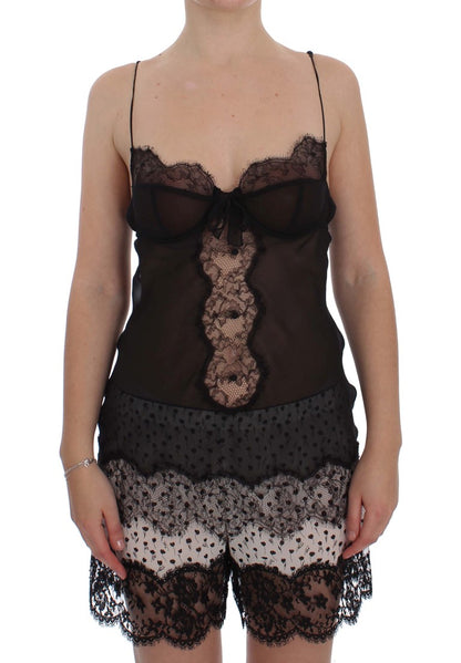 Elegantes schwarzes Dessous-Hemdchen aus Seidenspitze