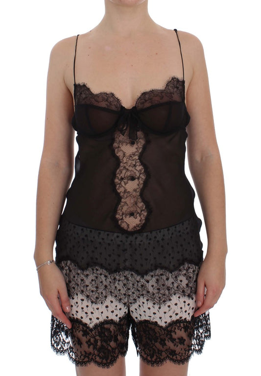 Elegantes schwarzes Dessous-Hemdchen aus Seidenspitze