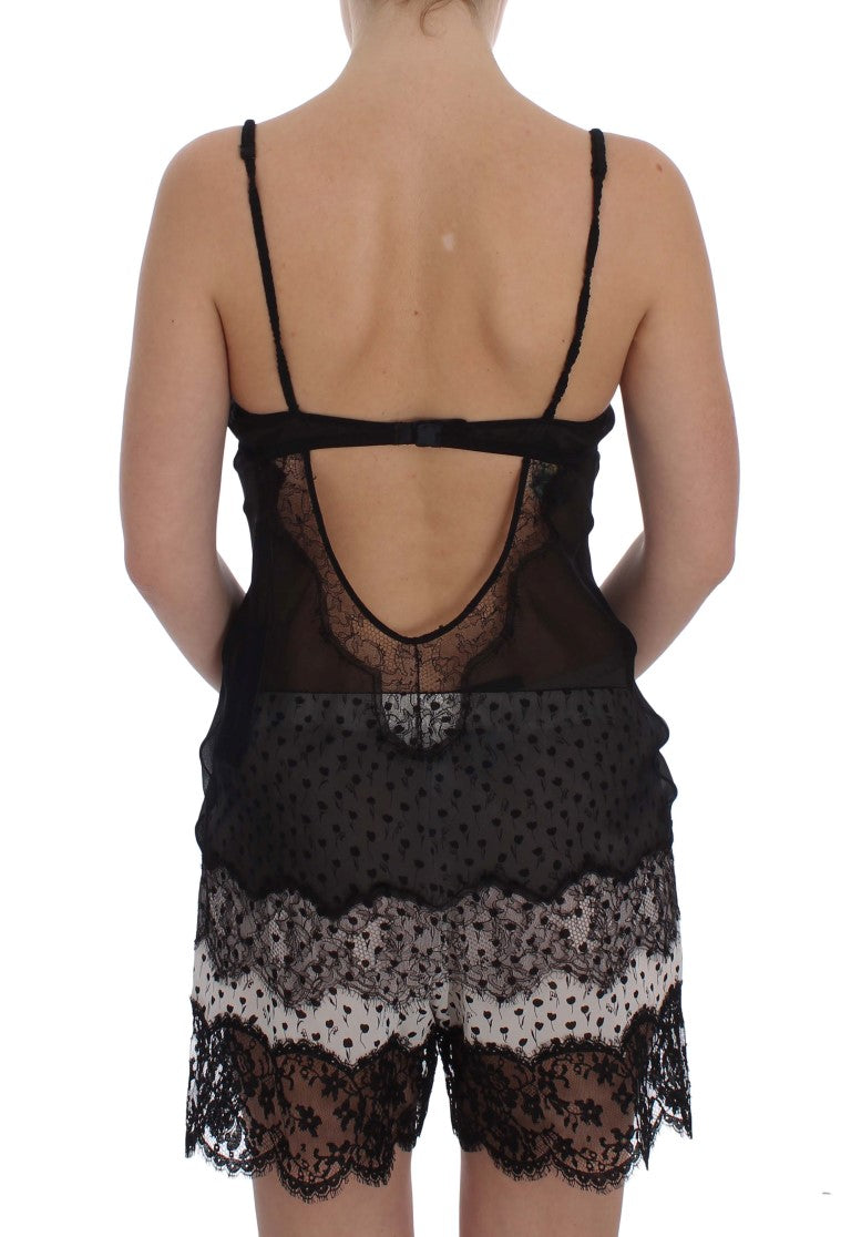 Elegantes schwarzes Dessous-Hemdchen aus Seidenspitze