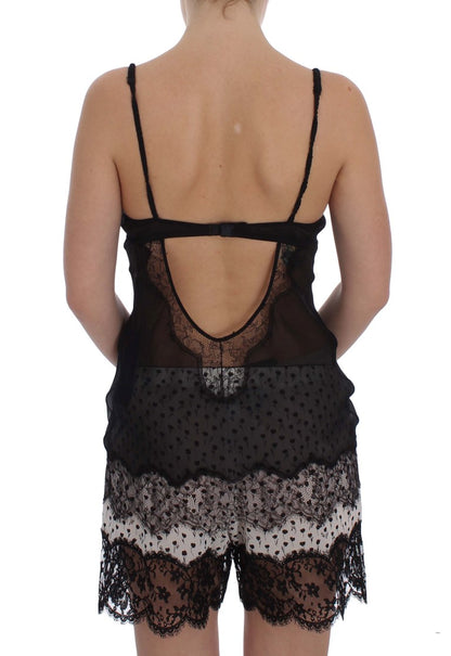 Elegantes schwarzes Dessous-Hemdchen aus Seidenspitze