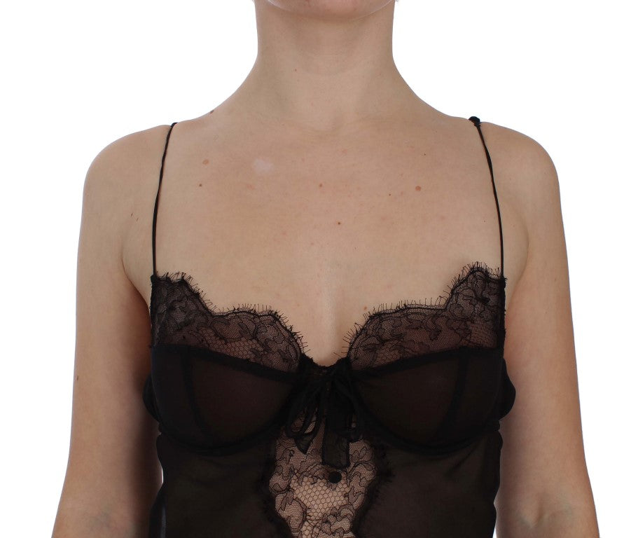 Elegantes schwarzes Dessous-Hemdchen aus Seidenspitze