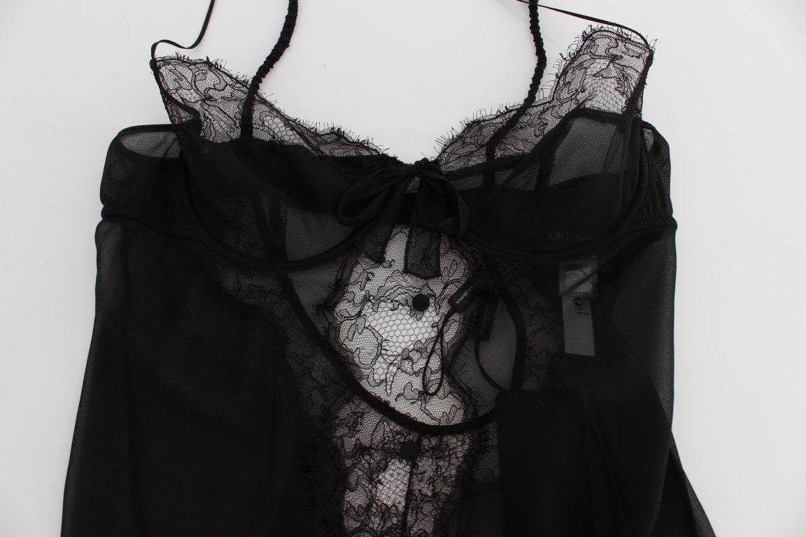 Elegantes schwarzes Dessous-Hemdchen aus Seidenspitze