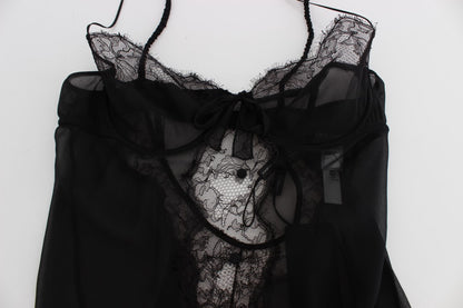 Elegantes schwarzes Dessous-Hemdchen aus Seidenspitze