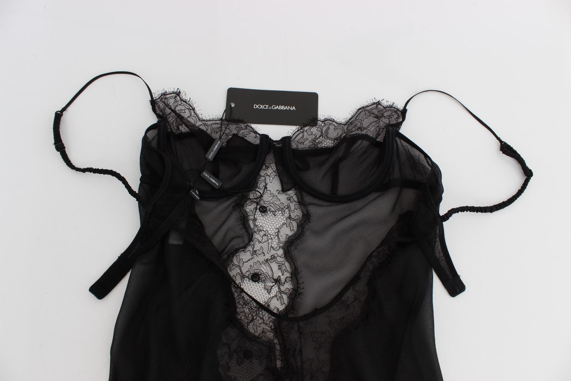 Elegantes schwarzes Dessous-Hemdchen aus Seidenspitze