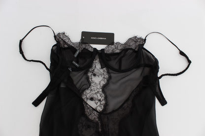Elegantes schwarzes Dessous-Hemdchen aus Seidenspitze