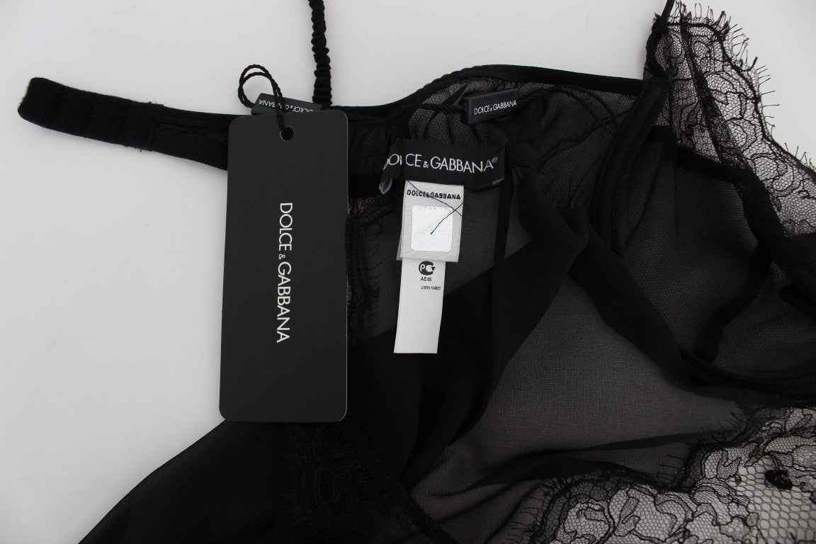 Elegantes schwarzes Dessous-Hemdchen aus Seidenspitze