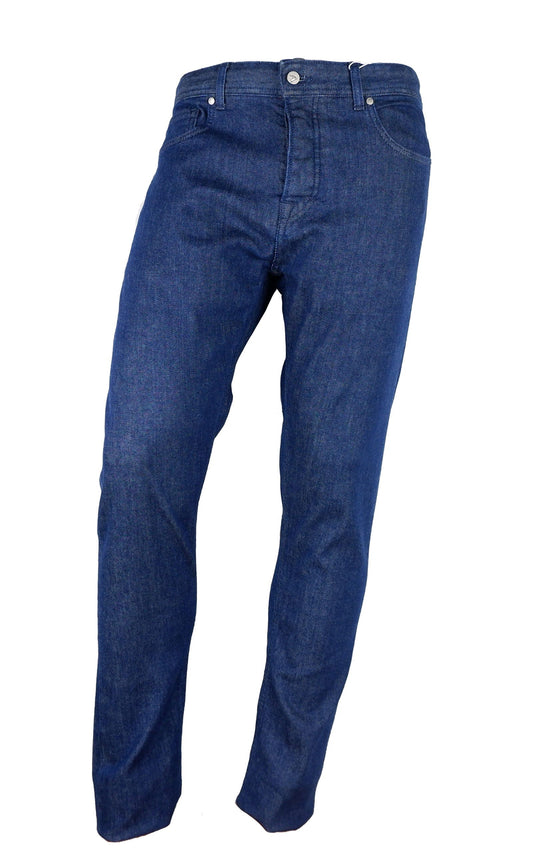 Dark Blue Cotton Men Jeans with Five-Pocket Design