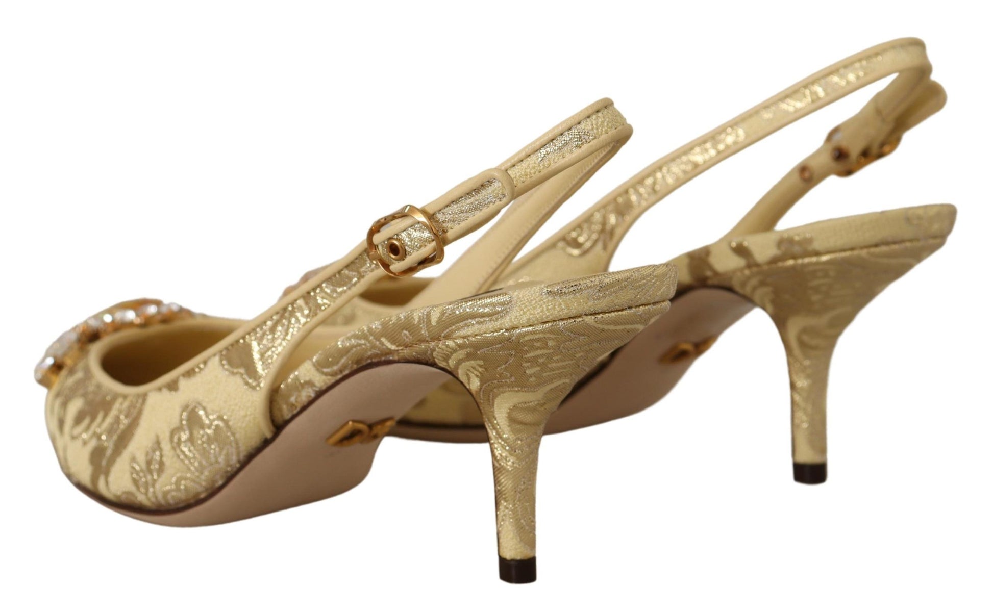 Schimmernde Slingback-Pumps mit goldenen Kristallen
