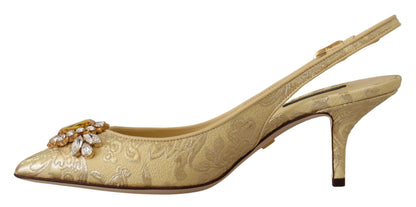 Schimmernde Slingback-Pumps mit goldenen Kristallen