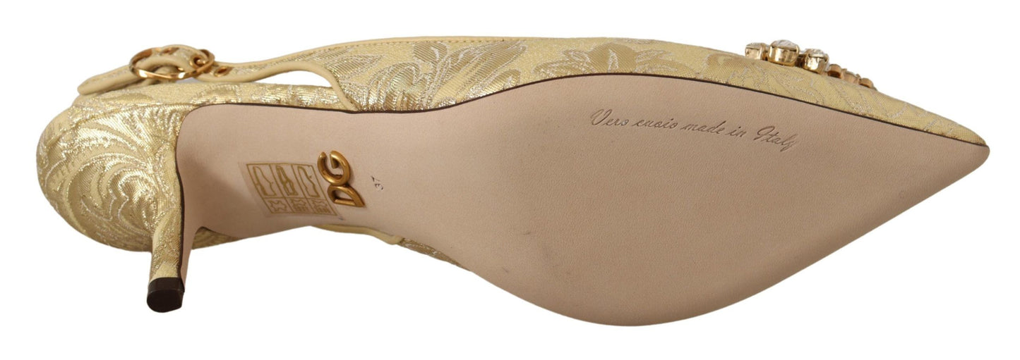 Schimmernde Slingback-Pumps mit goldenen Kristallen