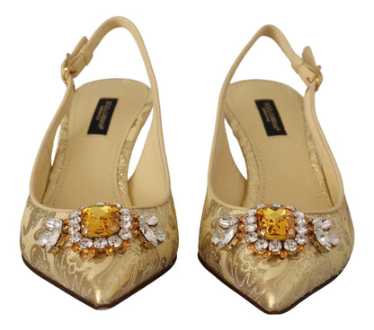 Schimmernde Slingback-Pumps mit goldenen Kristallen